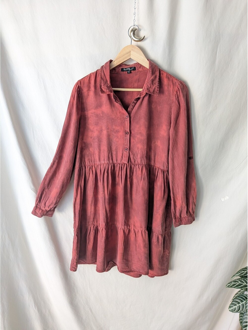 Velevet Heart rust tiered button front shirt dress size S